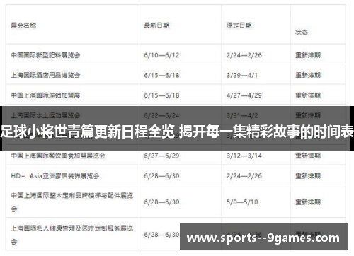 足球小将世青篇更新日程全览 揭开每一集精彩故事的时间表